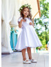 Short Sleeves White Satin Classic Flower Girl Dress